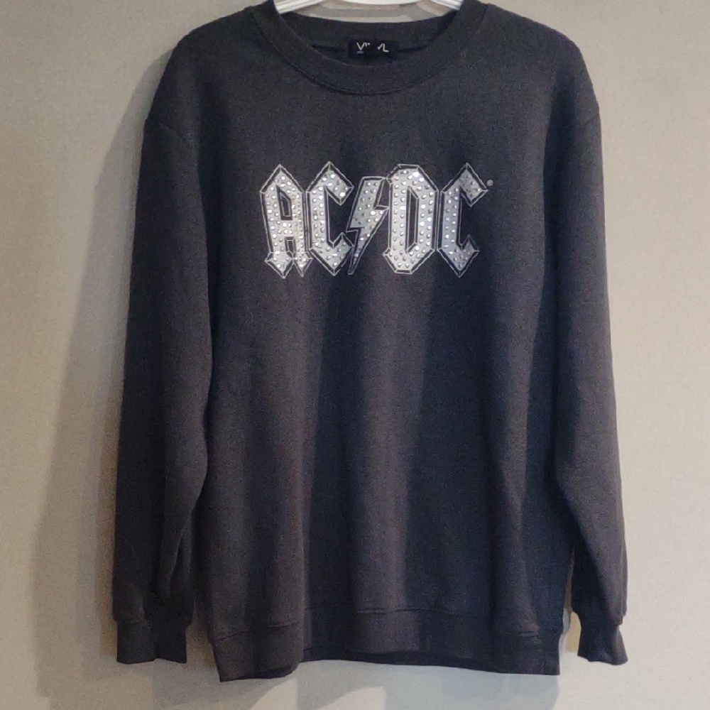 Vinyl Icons AC/DC‎ Women's Large Charcoal Crewneck Sweater